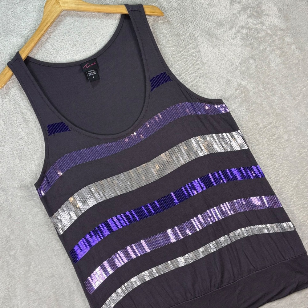 Torrid‎ Women's Purple Black Sequin Striped Sleeveless Tank Top Size 2 Plus